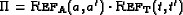 \begin{displaymath}\begin{array}{l}
\Pi=\text{\sc Ref}_{\text{A}}(a,a')\cdot\text{\sc Ref}_{\text{T}}(t,t')\\ [5mm]
\end{array}\end{displaymath}