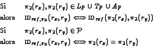 \begin{displaymath}\begin{array}{ll}
\text{Si } & \pi_2(r_x),\pi_2(r_y)\in \math...
...}(r_x,
r_y)\Longleftrightarrow\pi_2(r_x)=\pi_2(r_y)
\end{array}\end{displaymath}